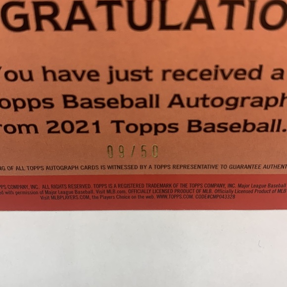 2021 Topps Marcus Stroman Mets Auto 09/50 Gold #86A-MST (MISC8) - Picture 3 of 3